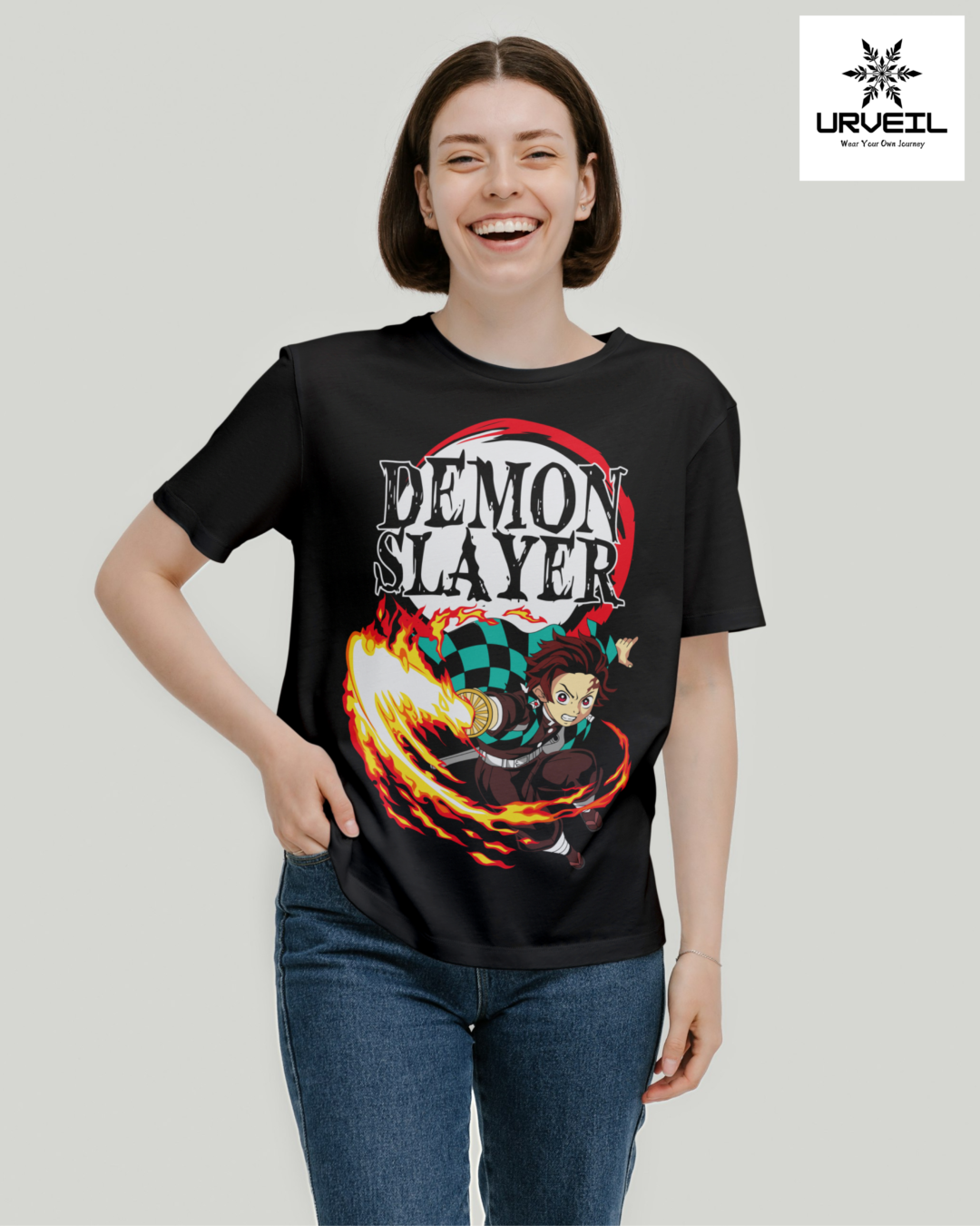 Women Tanjiro Kamado Demon Slayer Graphic Printed Regular Fit T-Shirt
