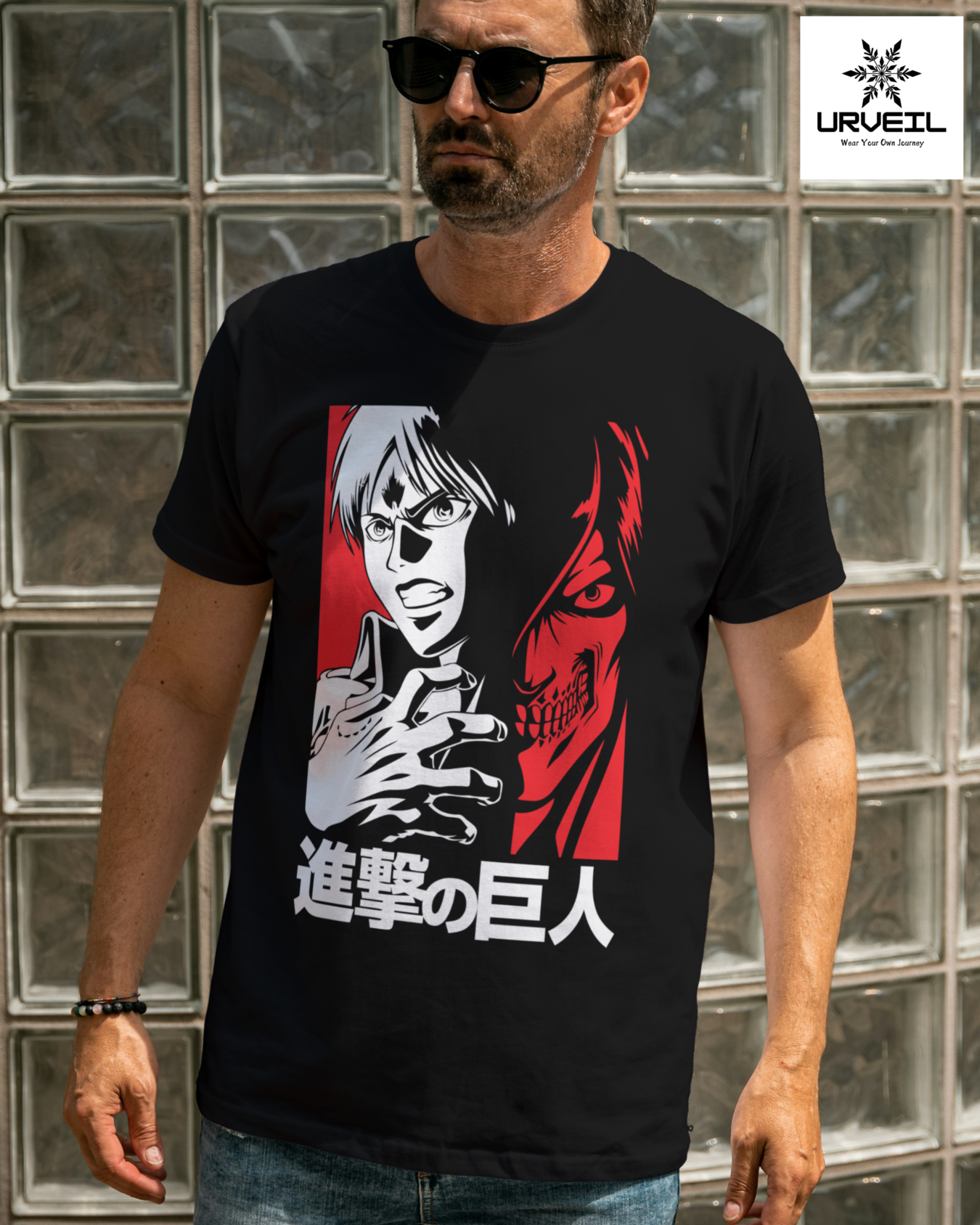 White Red Eren Yeager Attack on Titan Geometry Graphic Regular Fit T-Shirt
