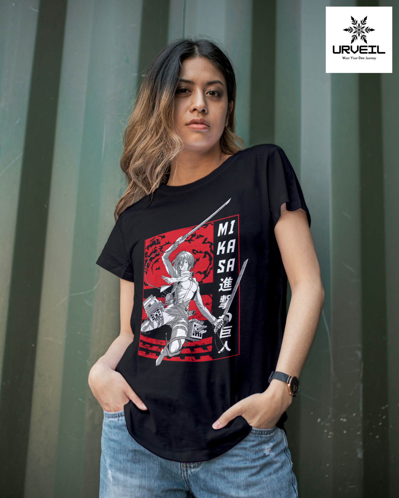 Mikasa Ackerman Attack on Titan Geometry Graphic Regular Fit T-Shirt