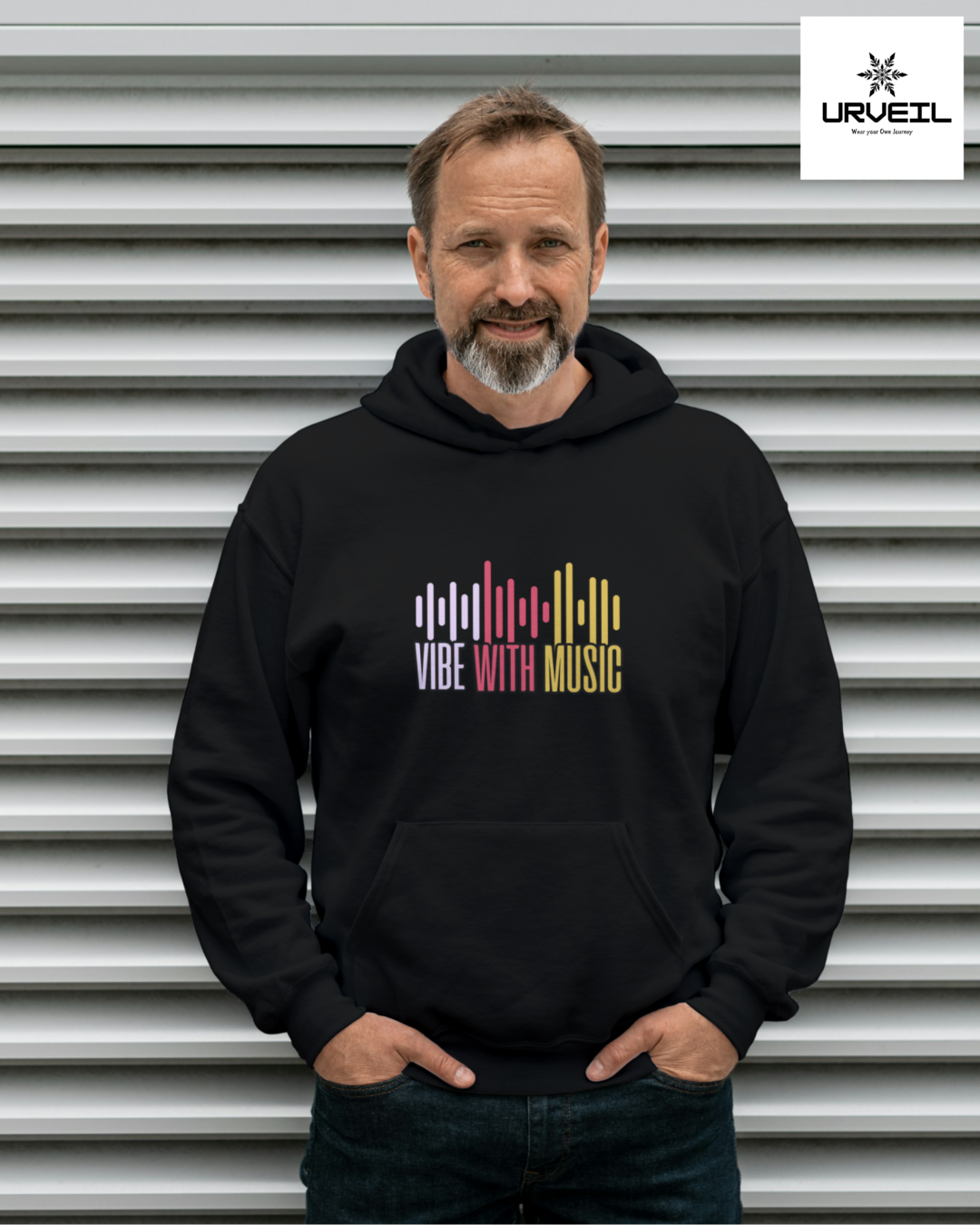 Men Vibe with Music Graphic Printed Hoodie Black