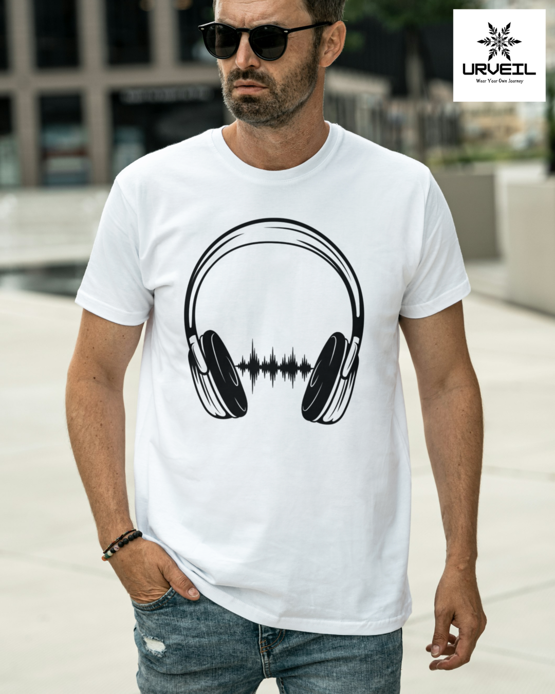 Headphone Graphic Printed Regular Fit T-Shirt