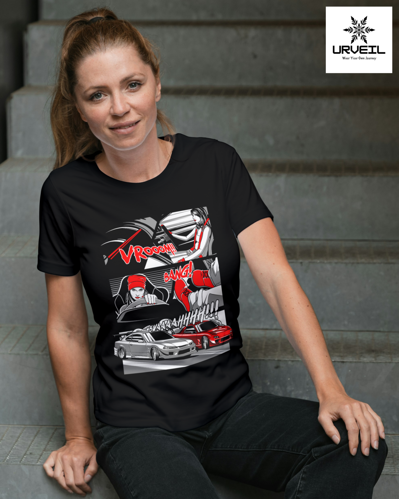 Women's Car Racing Graphic Printed Regular Fit T-shirt