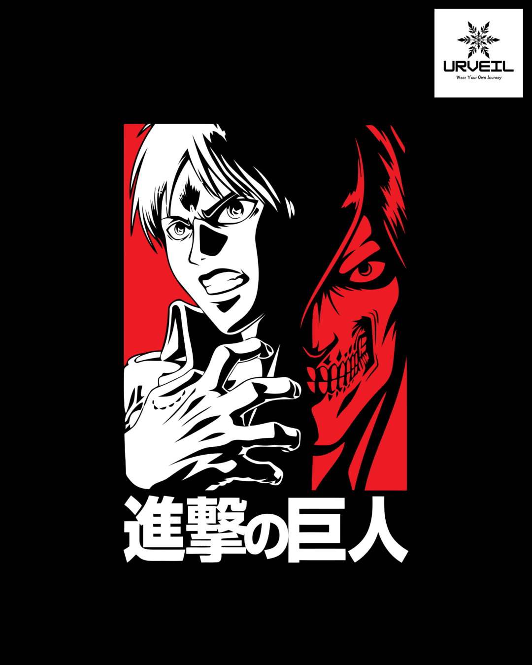 White Red Eren Yeager Attack on Titan Geometry Graphic Regular Fit T-Shirt