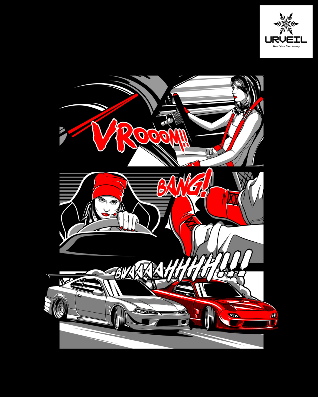 Women's Car Racing Graphic Printed Regular Fit T-shirt