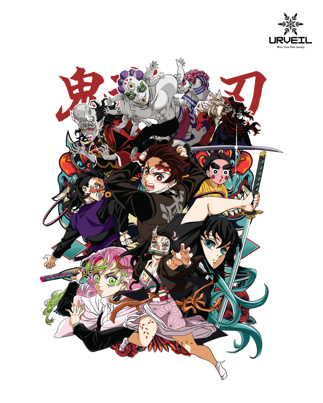 Group Of Hero And Villain Demon Slayer Graphic Printed Regular Fit T-Shirt